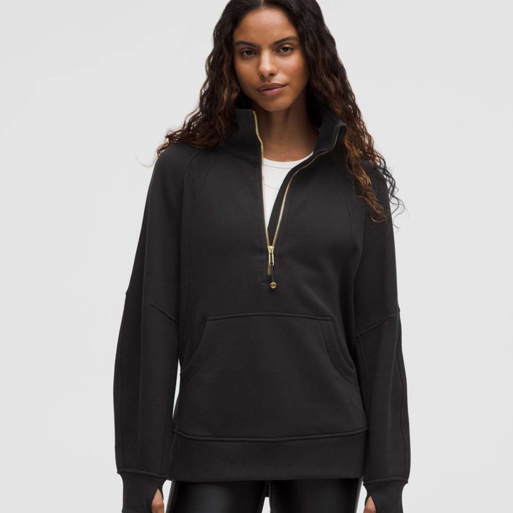 Lululemon Scuba Oversized Black & Gold Funnel-Neck Half Zip Hoodie
